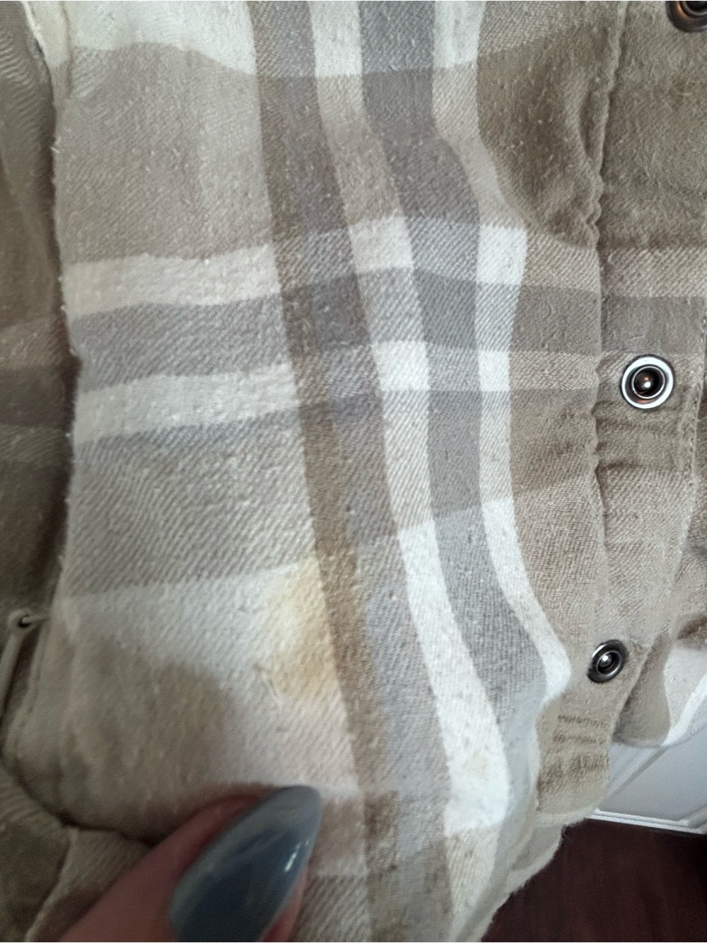 Prana Plaid Button-Front Women's lined Flannel in Taupe & Cream XL - Picture 9 of 11